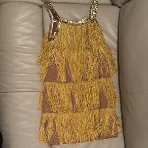 Gold and Brown Fringe Dress